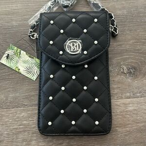 Badgley Mischka Pearls Strap Phone Case With Diamond Quilting And Pearls